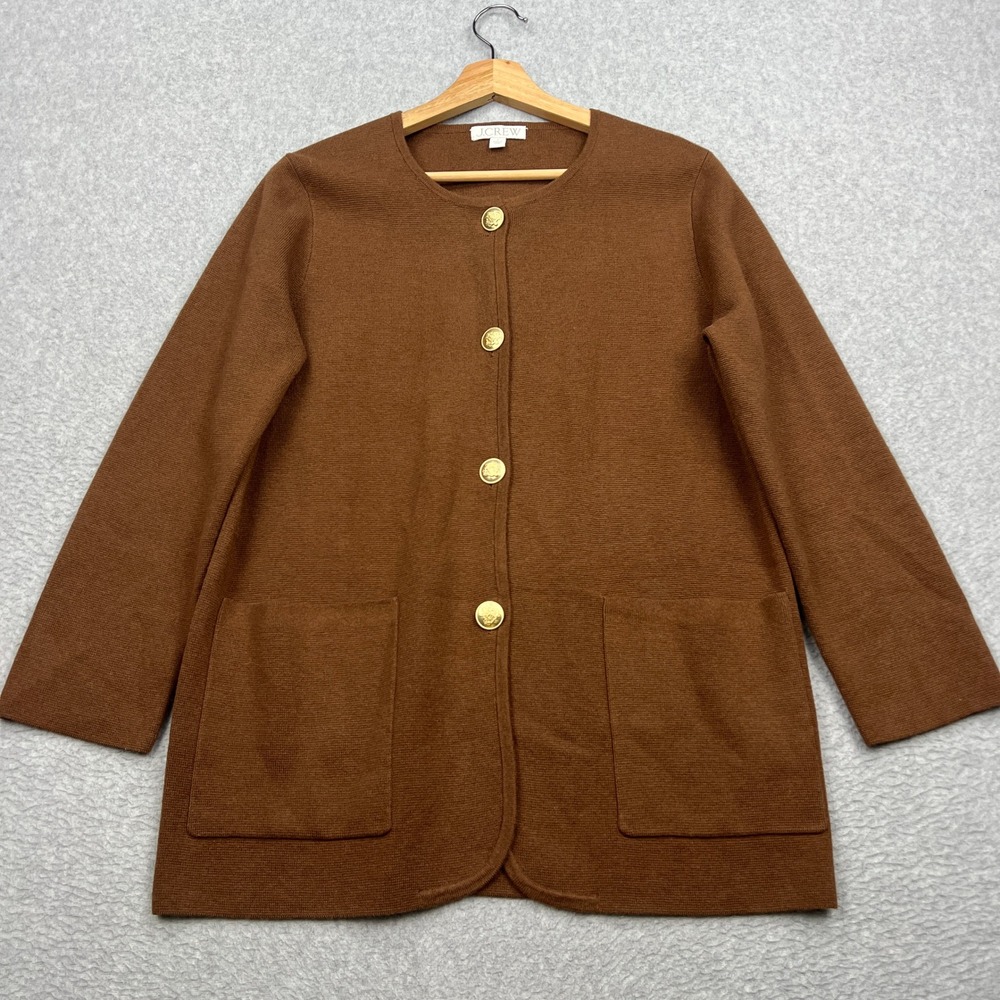 J.Crew Giselle Sweater-Blazer Women Small Brown Merino Wool Gold Button Cardigan